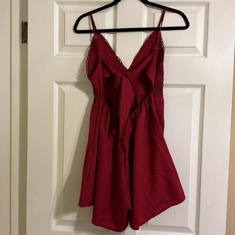 Deep Wine Red Spaghetti Strap Romper - image 4
